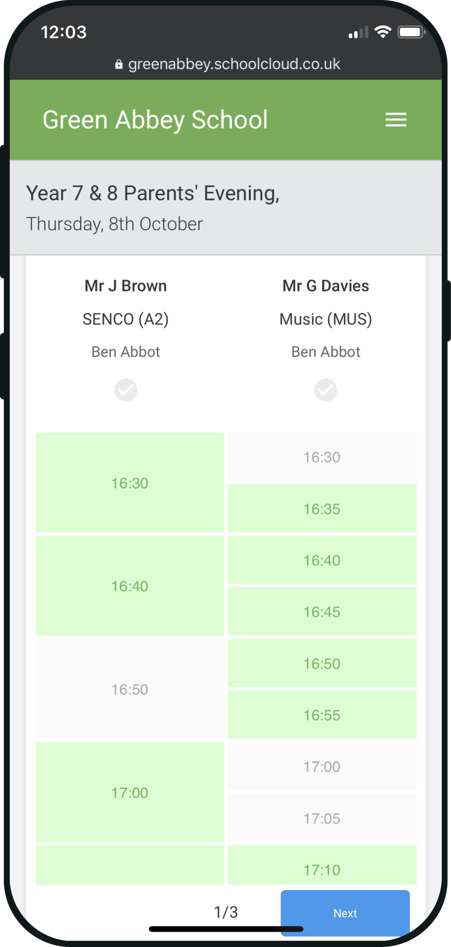 SchoolCloud Parents Evening Online Parents Evening Booking System